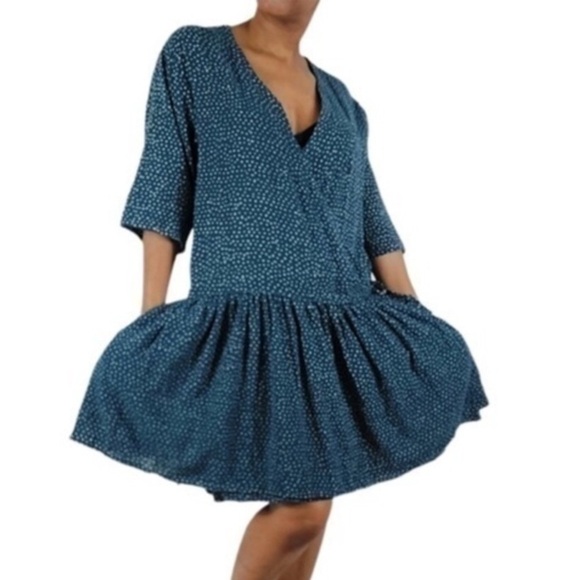 One Teaspoon Starry Night Wrap Dress Blue Size Medium 23590 Mini Lightweight - Picture 1 of 8
